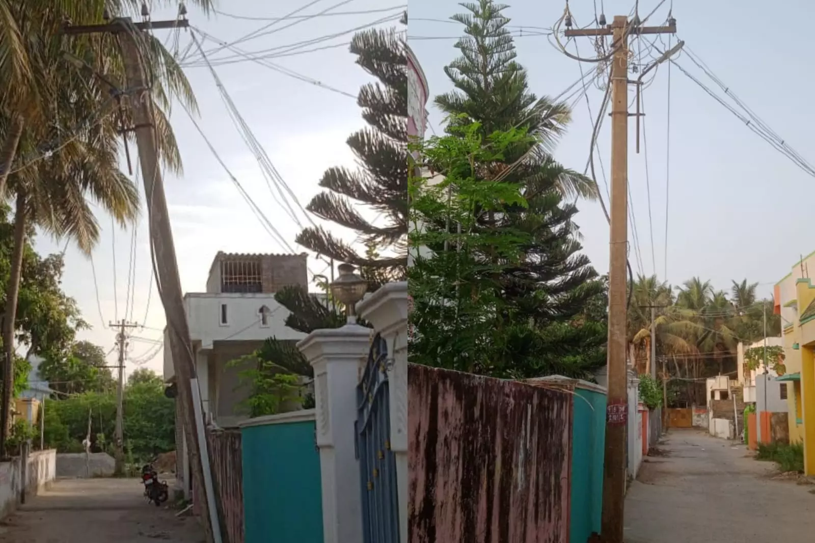 சாய்ந்த மின்கம்பம் சீரானது