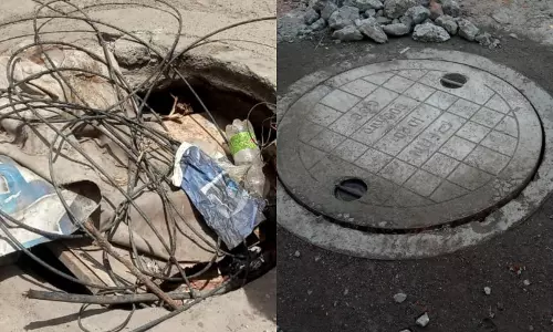 பாதாள சாக்கடைக்கு மூடி கிடைத்தது