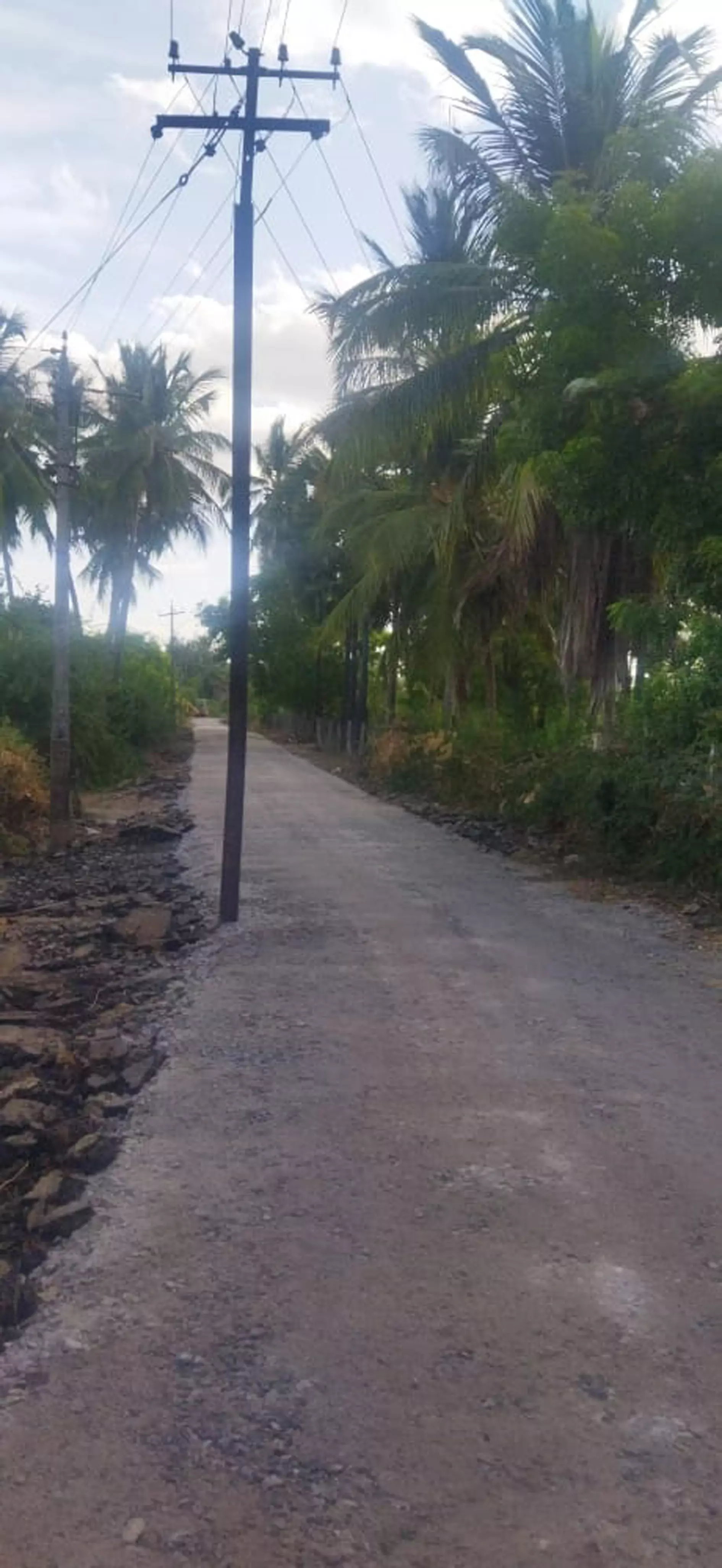 சாலையின் நடுவே மின்கம்பம்