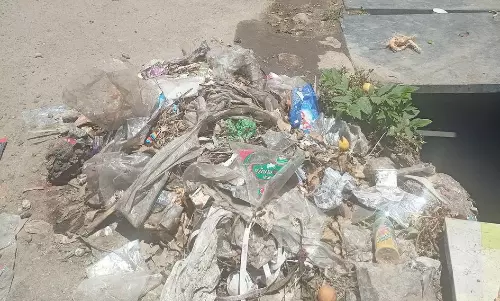 குவிந்து கிடக்கும் சாக்கடை குப்பைகள் குவிந்து கிடக்கும் சாக்கடை குப்பைகள்