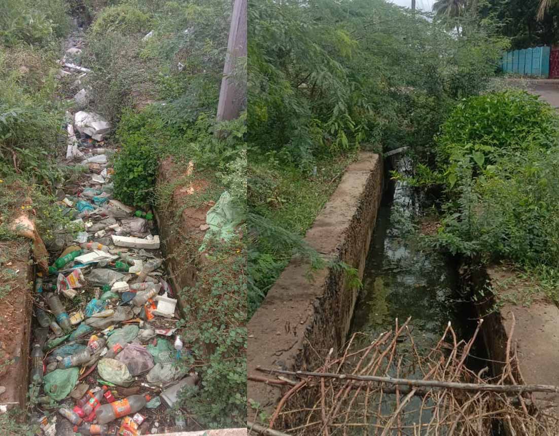 வடிகாலில் தேங்கி கிடக்கும் கழிவுநீர்