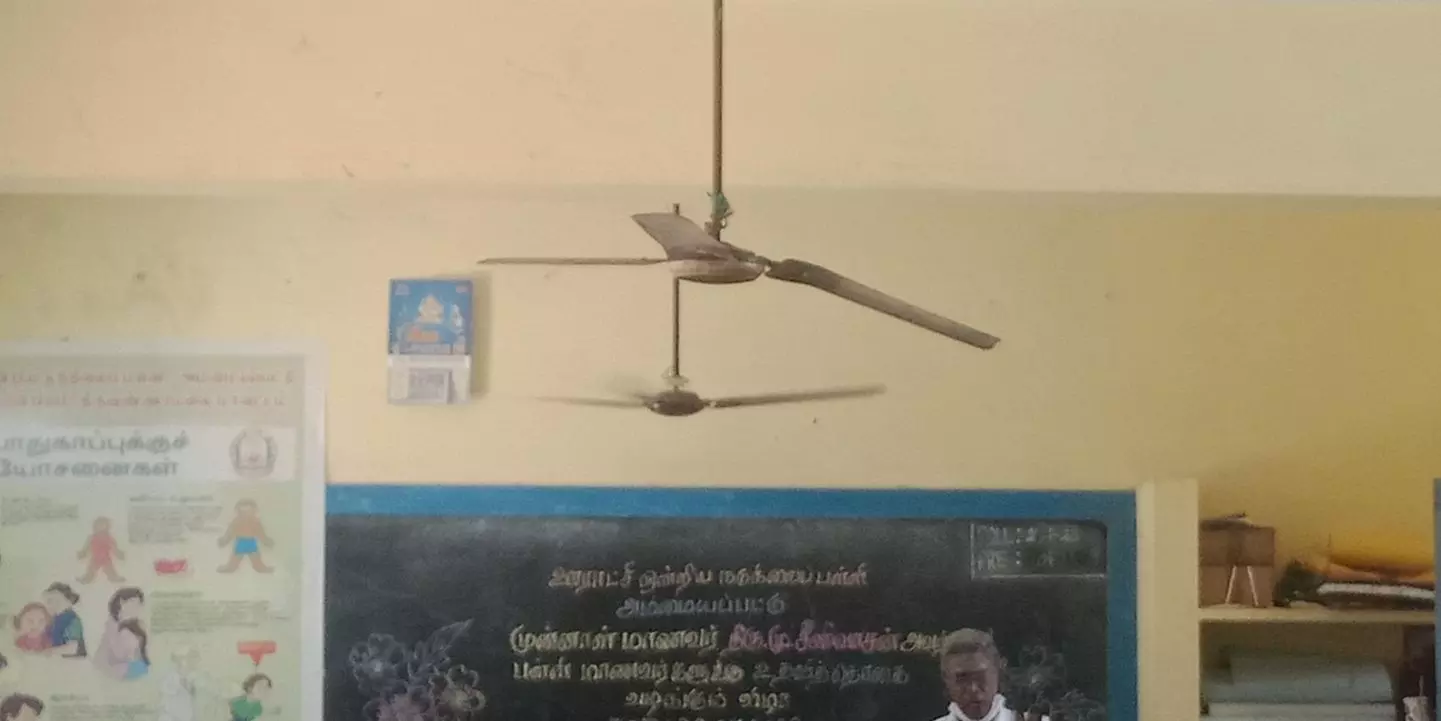 வகுப்பறையில் வளைந்த மின்விசிறி