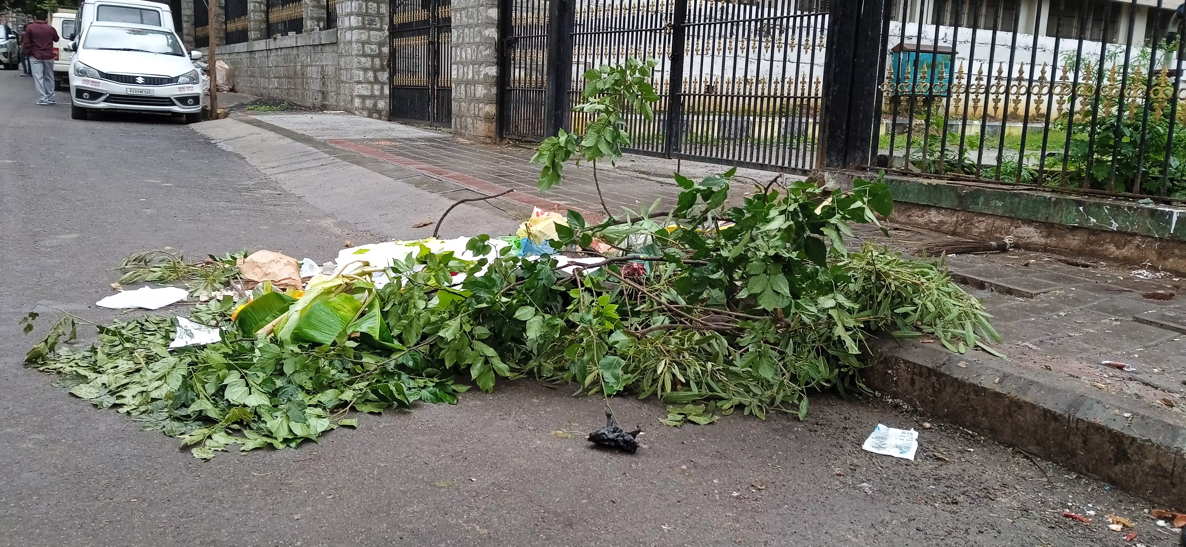 சாலையில் கிடக்கும் மரக்கிளைகள்