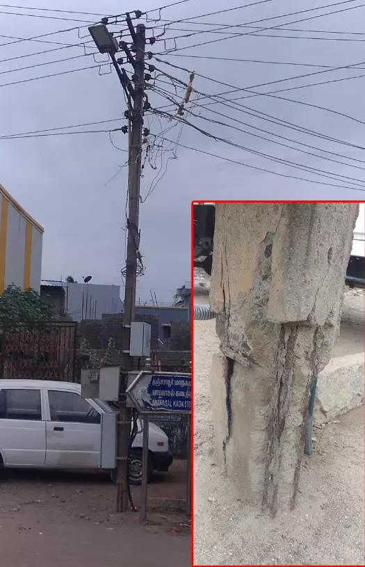 ஆபத்தான நிலையில் மின்கம்பம்