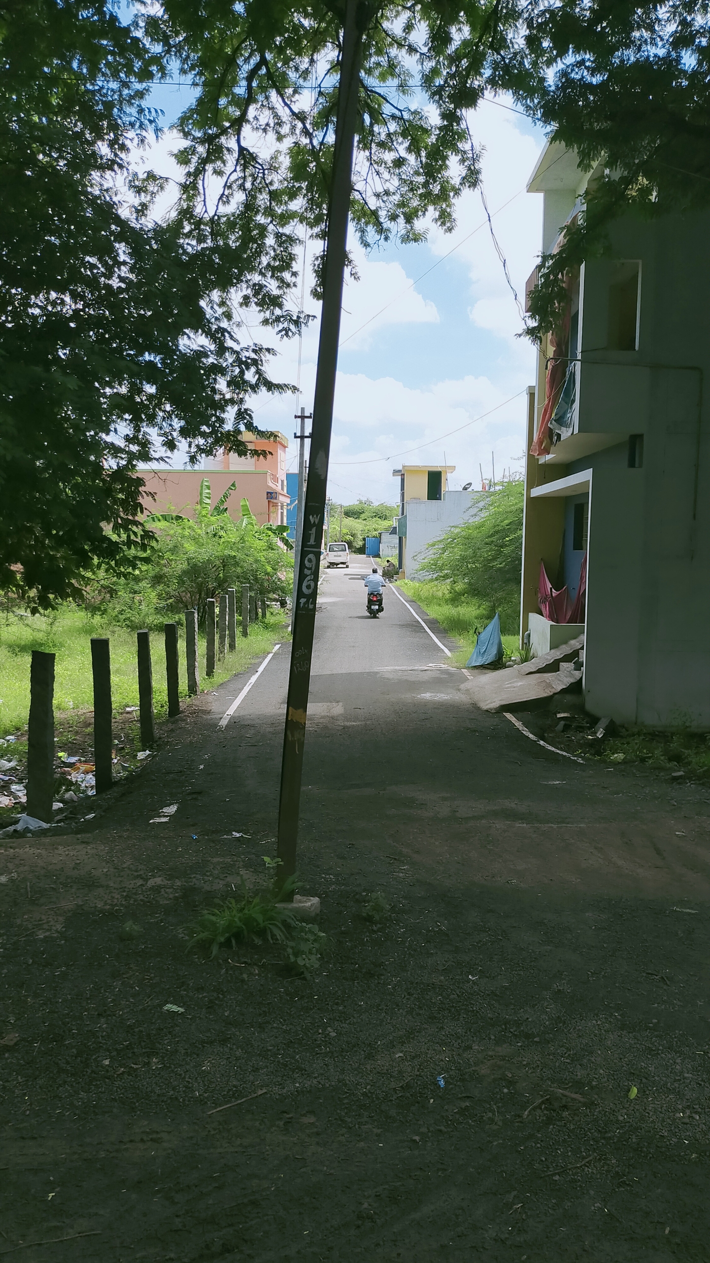 சாலையின் நடுவே மின்கம்பங்கள்