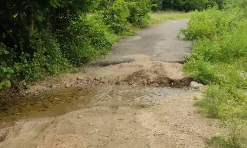 ஓடை நீர் செல்ல சாலை துண்டிப்பு