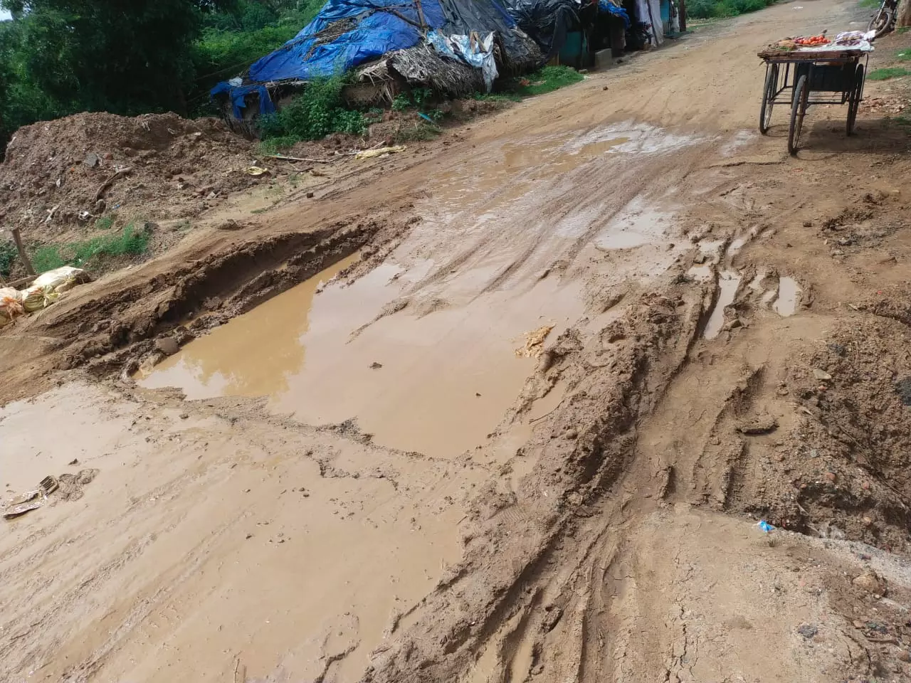 சேறும்,சகதியுமான சாலை