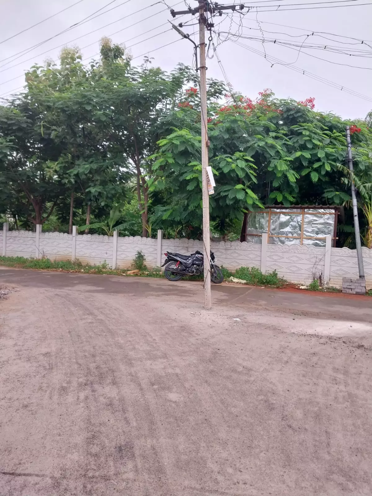 சாலையின் நடுவே உள்ள மின்கம்பம்