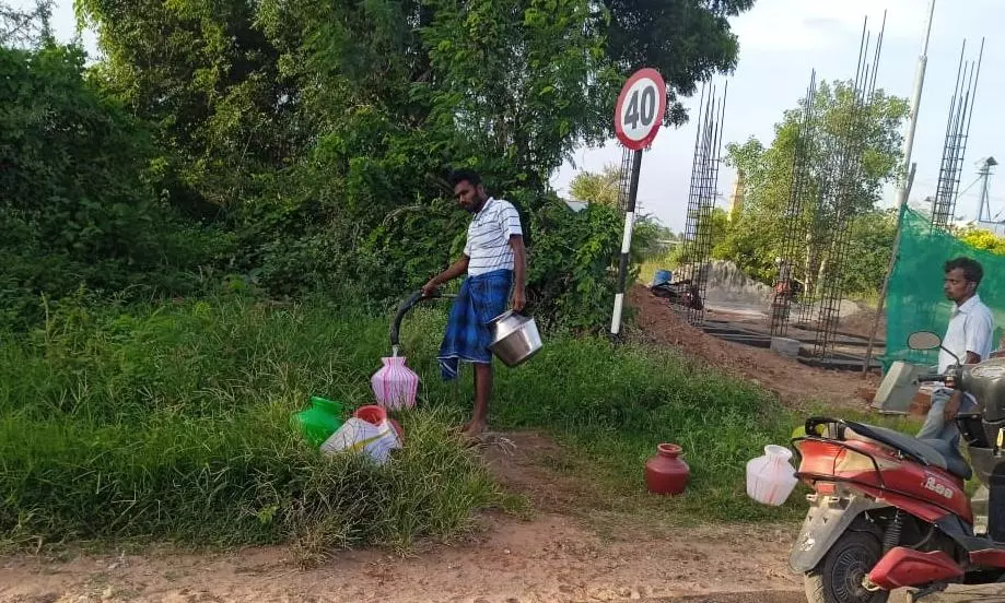 புதர்மண்டிக்கிடக்கும் குடிநீர் குழாய்