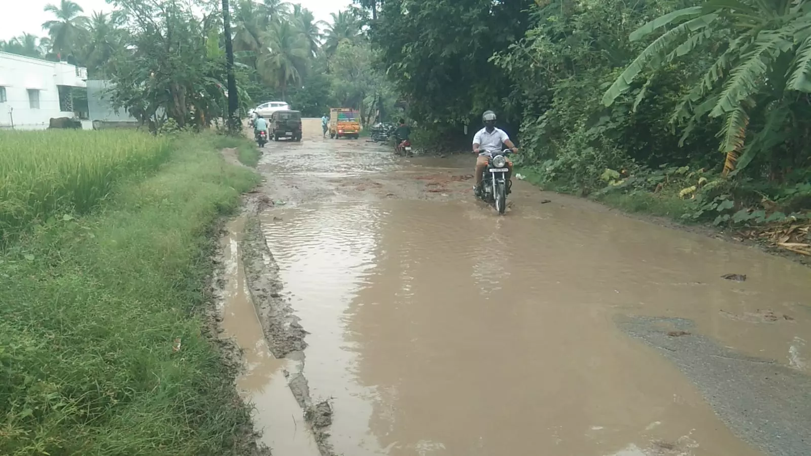 சாலையில் தேங்கும் மழைநீர்