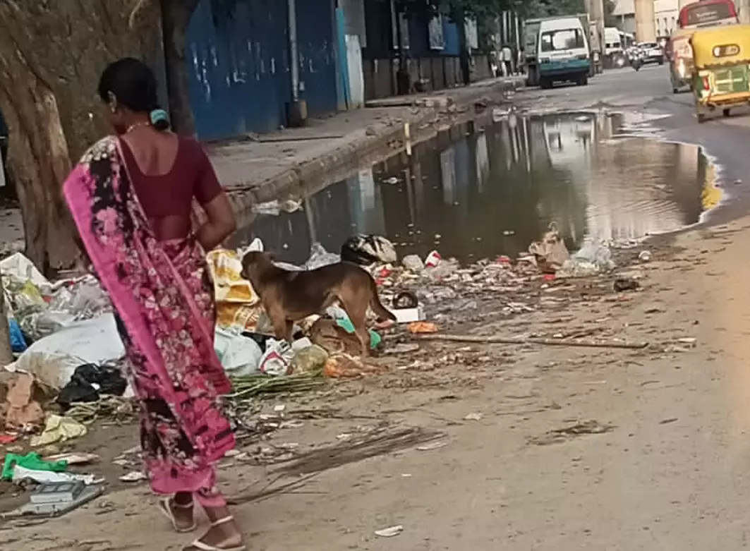 சாலையோரம் தேங்கி கிடக்கும் கழிவுநீர்