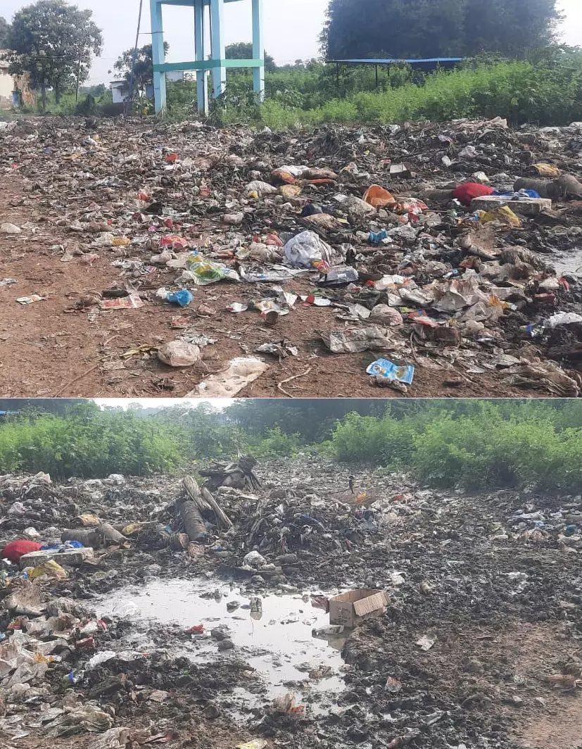 குளத்தை சூழ்ந்த குப்பைகள்