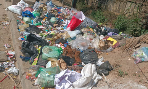 நடைபாதையில் குவிந்து கிடக்கும் குப்பை கழிவுகள்