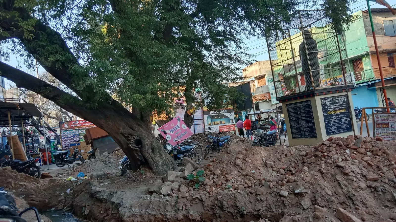 சாய்ந்த நிலையில் இருக்கும் மரத்தால் அச்சம்