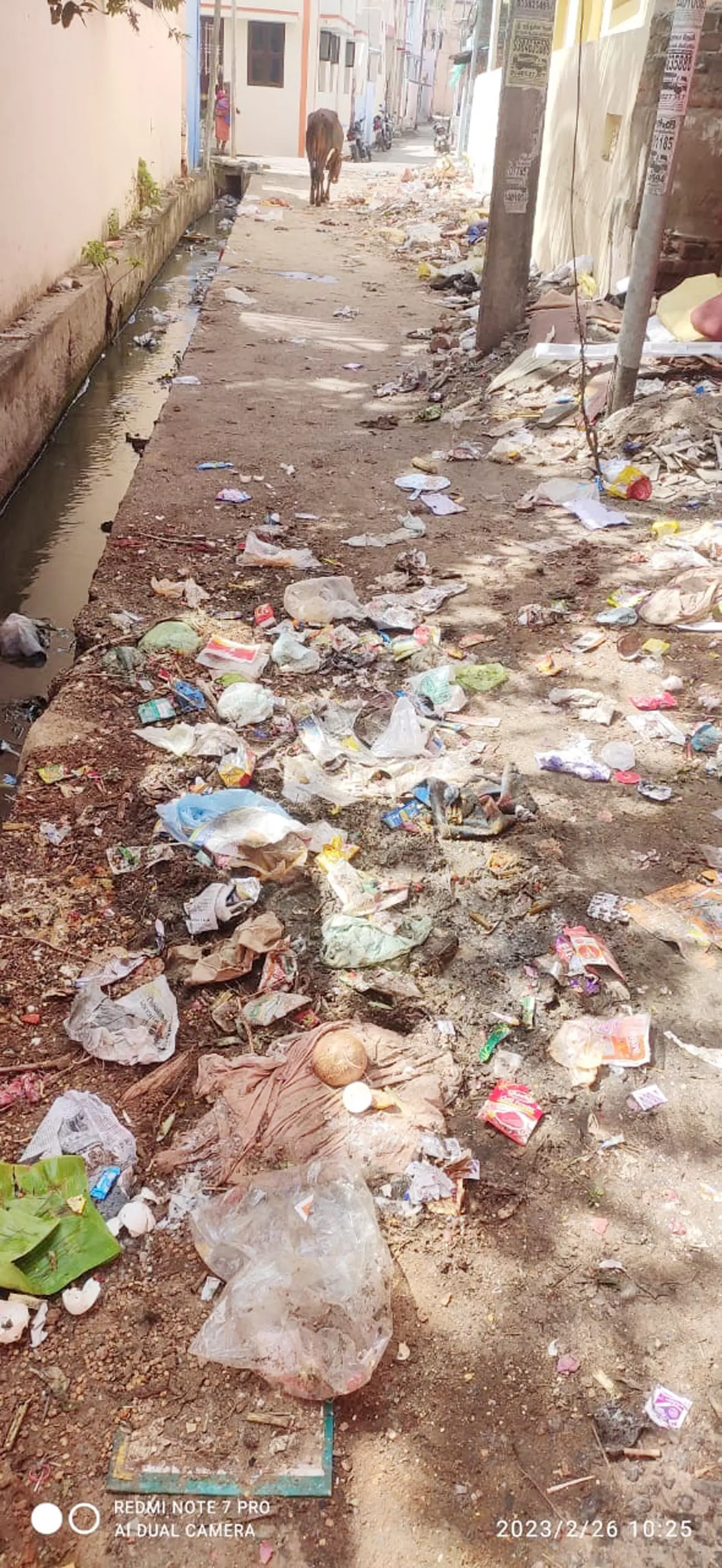 தெருவில் தேங்கிய குப்பைகள்