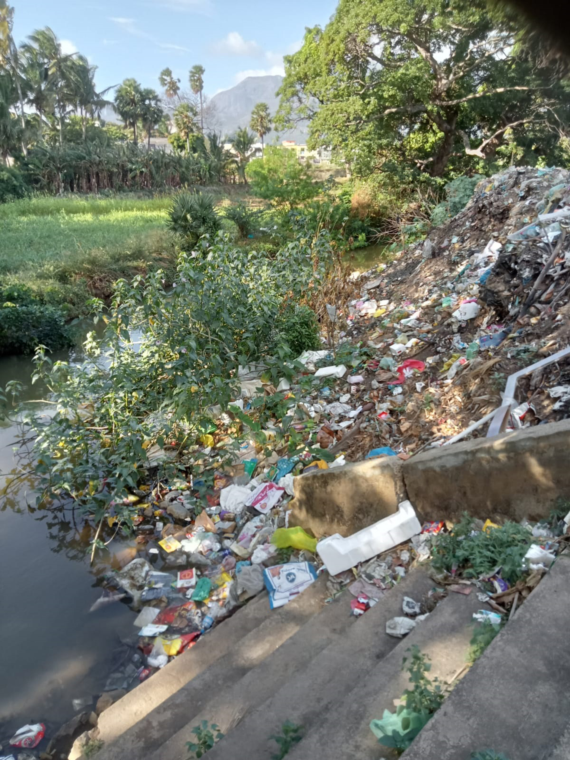 ஆற்றங்கரையில் தேங்கிய குப்பைகள் ஆற்றங்கரையில் தேங்கிய குப்பைகள்