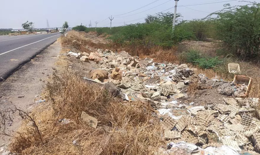 சாலையில் கொட்டப்படும் கெட்டுப்போன முட்டைகள் சாலையில் கொட்டப்படும் கெட்டுப்போன முட்டைகள்