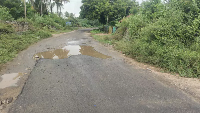 குண்டும், குழியுமான தார் சாலை குண்டும், குழியுமான தார் சாலை