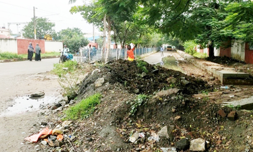 சாலையின் குறுக்கே மண் சாலையின் குறுக்கே மண்