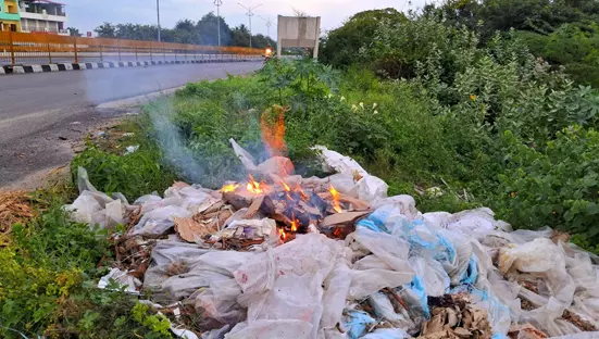 சாலையோரம் குப்பைகளுக்கு தீ வைக்கும் அவலம் சாலையோரம் குப்பைகளுக்கு தீ வைக்கும் அவலம்