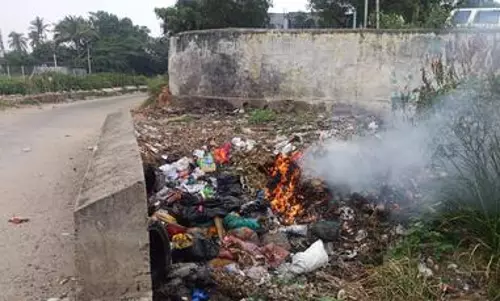 குட்டையில் கழிவுகளுக்கு தீ குட்டையில் கழிவுகளுக்கு தீ