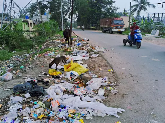 குப்பைகளால் வாகன ஓட்டிகளுக்கு இடையூறு