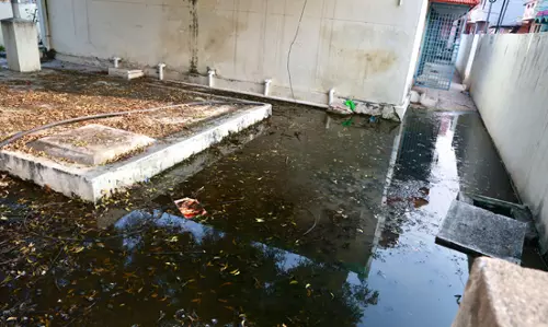 சுகாதார வளாகத்தில் தேங்கும் கழிவுநீர் சுகாதார வளாகத்தில் தேங்கும் கழிவுநீர்