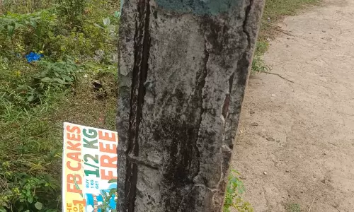 சிதலமடைந்த மின்கம்பம்