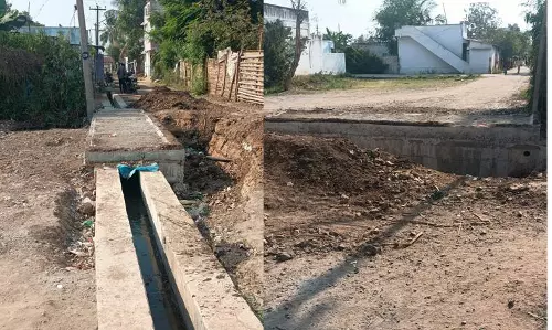 பாதியில் நிற்கும் சாக்கடை கால்வாய்